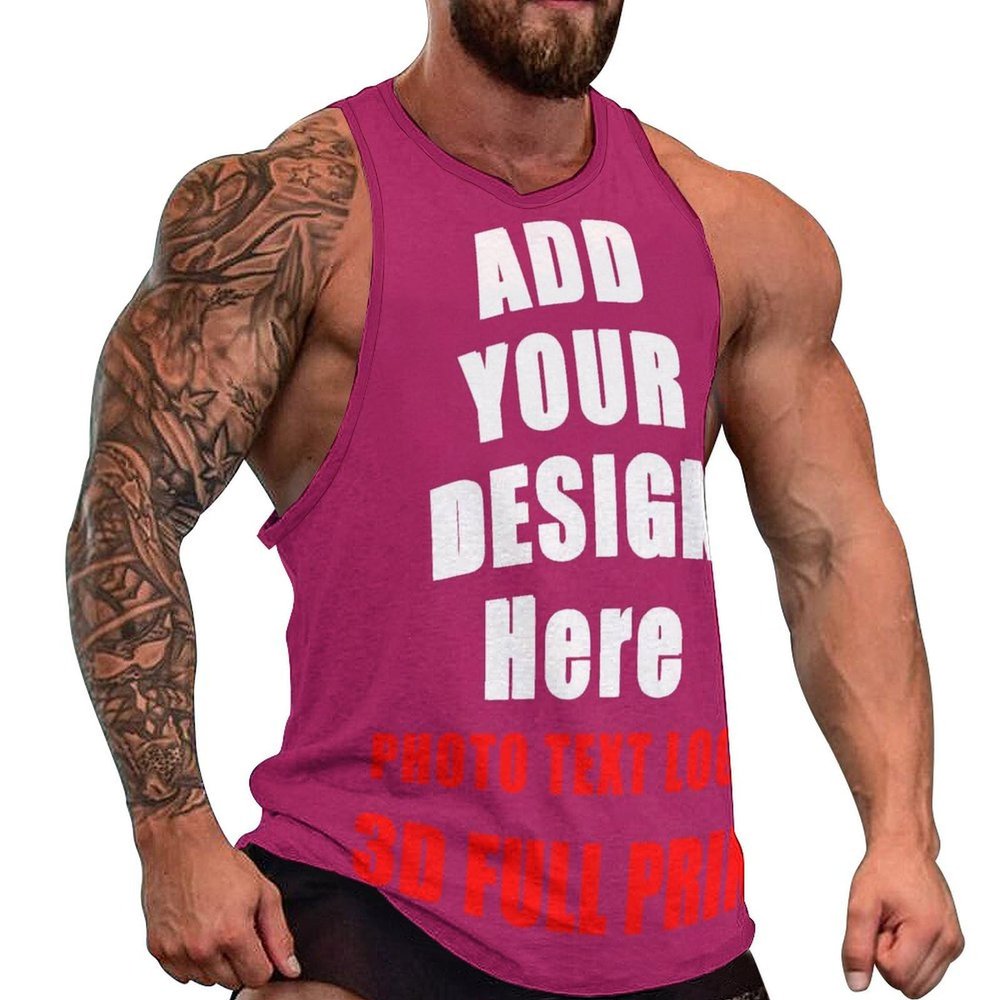 SCOCICI Personalized Gym Tank Tops for Men Workout Sleeveless Shirts Add Your Design Photo Text Logo Full Print Your Design Muscle Athletic Summer Beach t Shirt Style13 Rosered