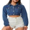 RomMoon Women's Denim Jackets Cropped Jean Jacket Long Sleeve Casual Button Down Crop Jean Jacket view 1