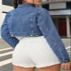 RomMoon Women's Denim Jackets Cropped Jean Jacket Long Sleeve Casual Button Down Crop Jean Jacket view 3