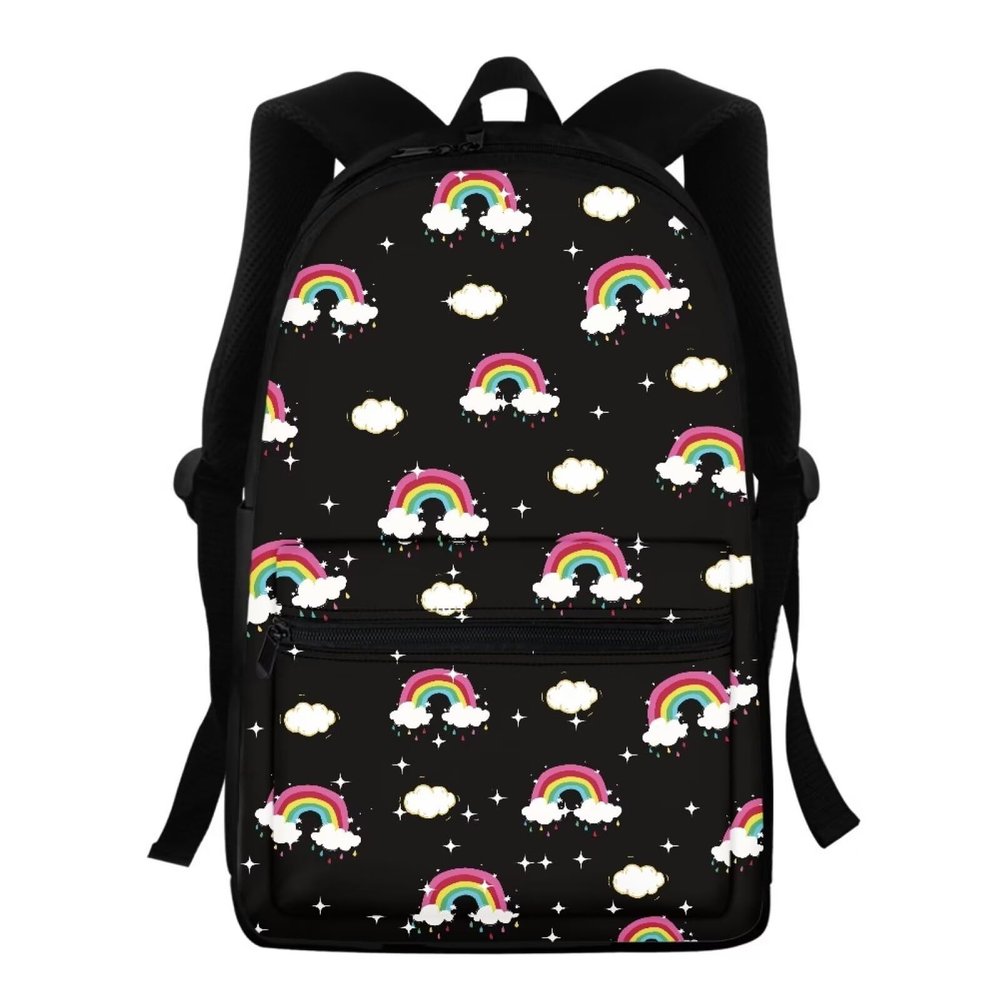 PJHEQOXE Black Girls Boys Backpack for School Kindergarten Toddler Rainbow Pattern Kids Schoolbag Adjustable Padded Straps Bookbag 4-10 Years