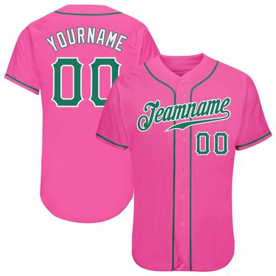 NineFit Basics Custom Pink Baseball Jersey Printed Stitched Personalized Name Number, White and Green Baseball Shirt Uniform Men Women Youth