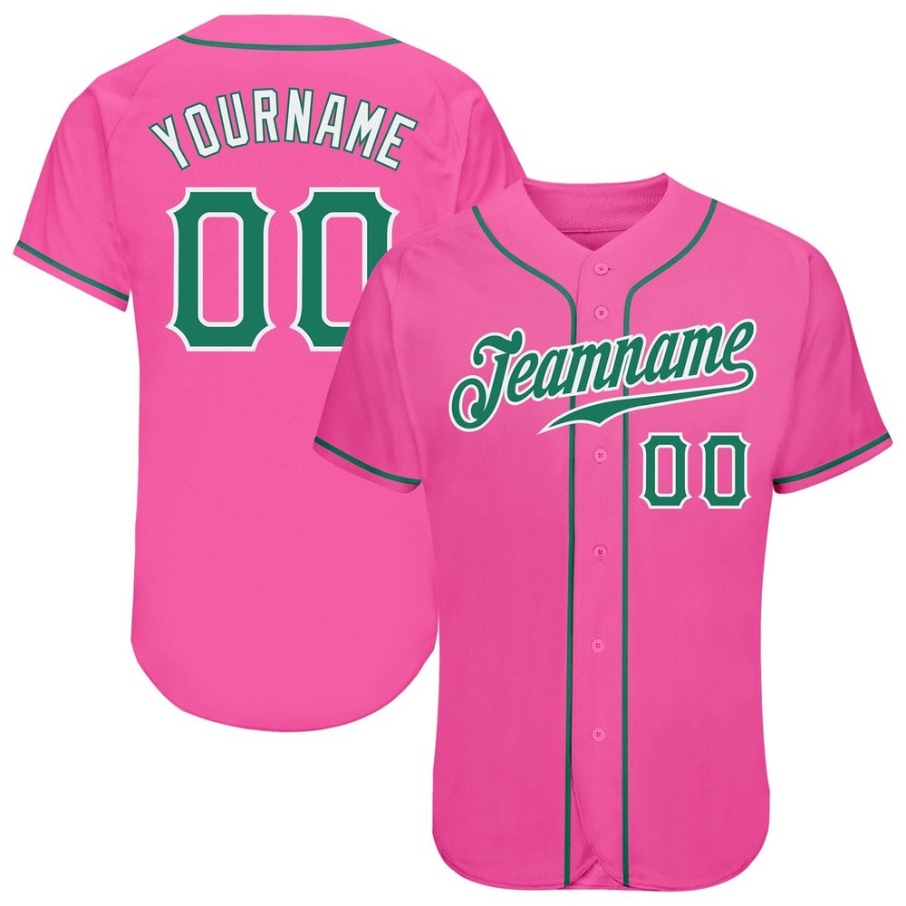 NineFit Basics Custom Pink Baseball Jersey Printed Stitched Personalized Name Number, White and Green Baseball Shirt Uniform Men Women Youth