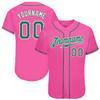 NineFit Basics Custom Pink Baseball Jersey Printed Stitched Personalized Name Number, White and Green Baseball Shirt Uniform Men Women Youth view 1