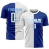 Mens Soccer Jersey Sets Blue White, Custom Football Team Uniforms with Name Number Logo Print Front and Back, Personalized Sports T-Shirts and Shorts for Adults Youth Boys Girls Women view 2
