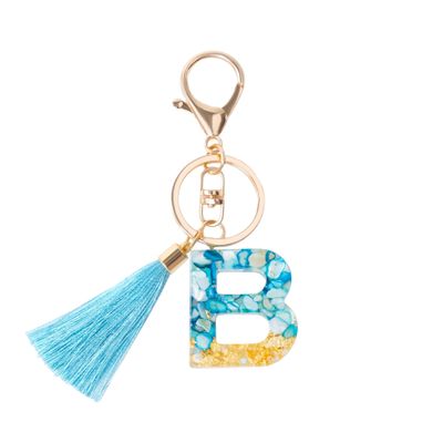 Fario Alphabet Resin Initial Letter Keychain Tassel Pendant Key Ring for Purse Handbags Women Girl Tassel Initial Letter Keychains (B)