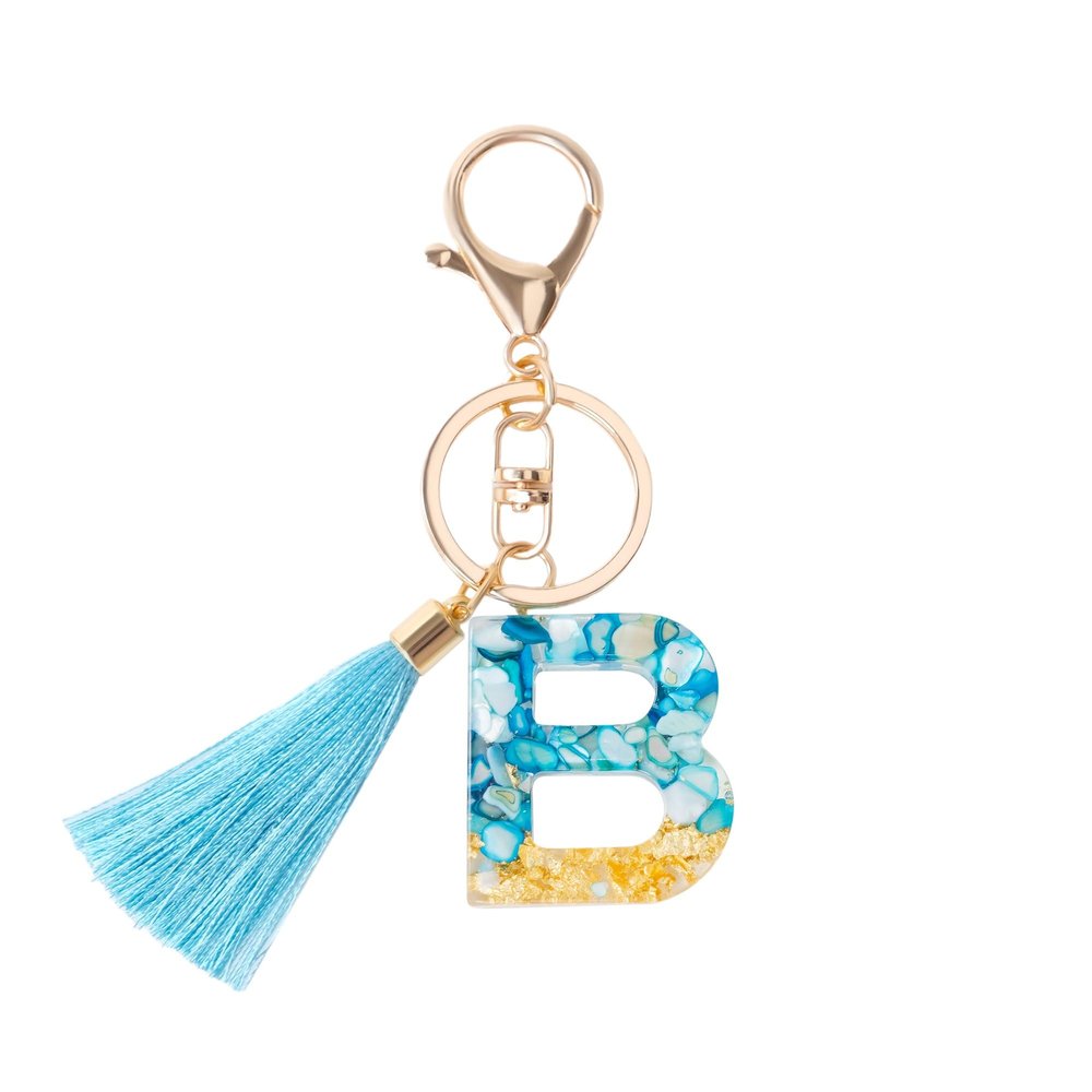 Fario Alphabet Resin Initial Letter Keychain Tassel Pendant Key Ring for Purse Handbags Women Girl Tassel Initial Letter Keychains (B)