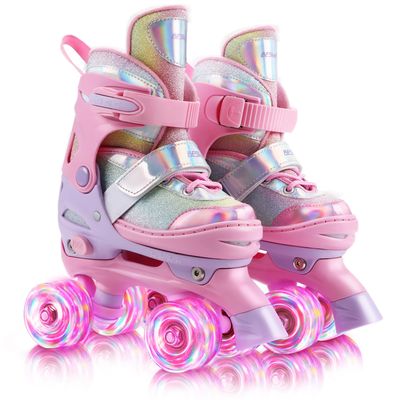 Besketo Girls Toddler Skates, 4 Size Adjustable, Sparkling Skates Indoor Outdoor, Birthday Gift for Youth - J7-J10