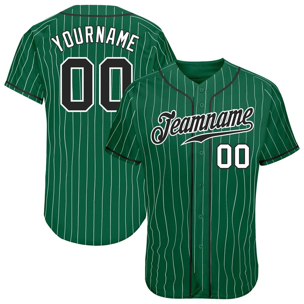 NineFit Basics Custom Pinstripe Baseball Jersey, Printed Stitched Personalized Name Number, White and Green Baseball Shirt Men Women Youth