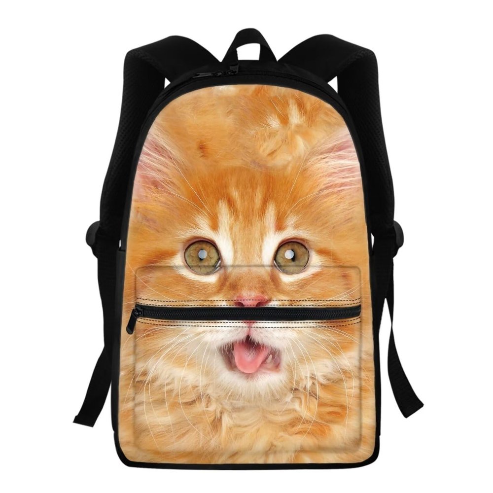 PJHEQOXE 2024 Girls Boys Backpack for School or Daily Use Orange Kitten Cat Print Unisex School Bag Travel Backpacks Elementary Students School Supplies