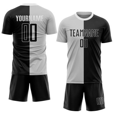Black Grey Soccer Jersey Sets for Men Boys Women, Customized Soccer Shirt and Shorts Football Uniform with Name Logo Number Printed, Personalized Sports Team Jerseys for Adults Youth
