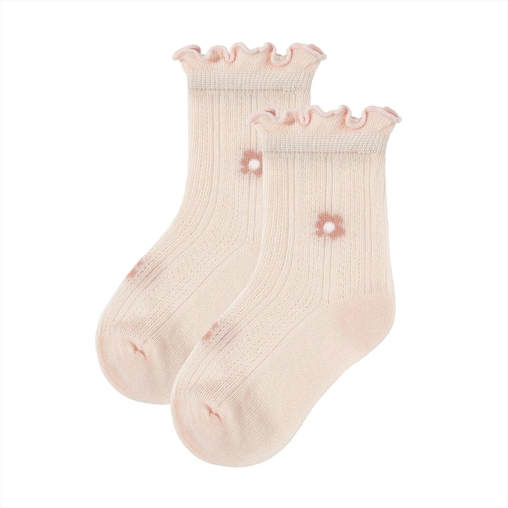 American Trends Girls Ruffle Socks 3-5T Mesh Solid Summer Cute Frilly Dress Toddler Crew Socks for Kids Pink Flower L