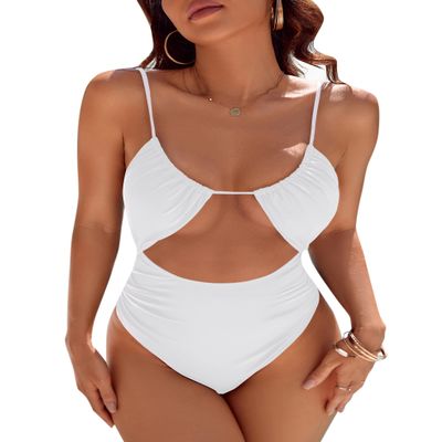 Blooming Jelly Womens One Piece Swimsuit Tummy Control Bathing Suit 2026 Sexy Slimming Flattering Cute Cheeky High Cut Out Ladies Swimwear (XX-Large, White)
