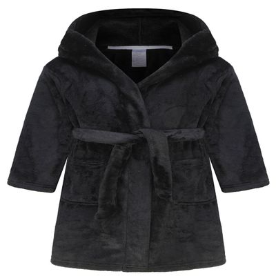 ECGK Boys Fleece Robe, Hooded Toddler Soft Fuzzy Bathrobe for Kids 2-16 Years Black 13-14 Years
