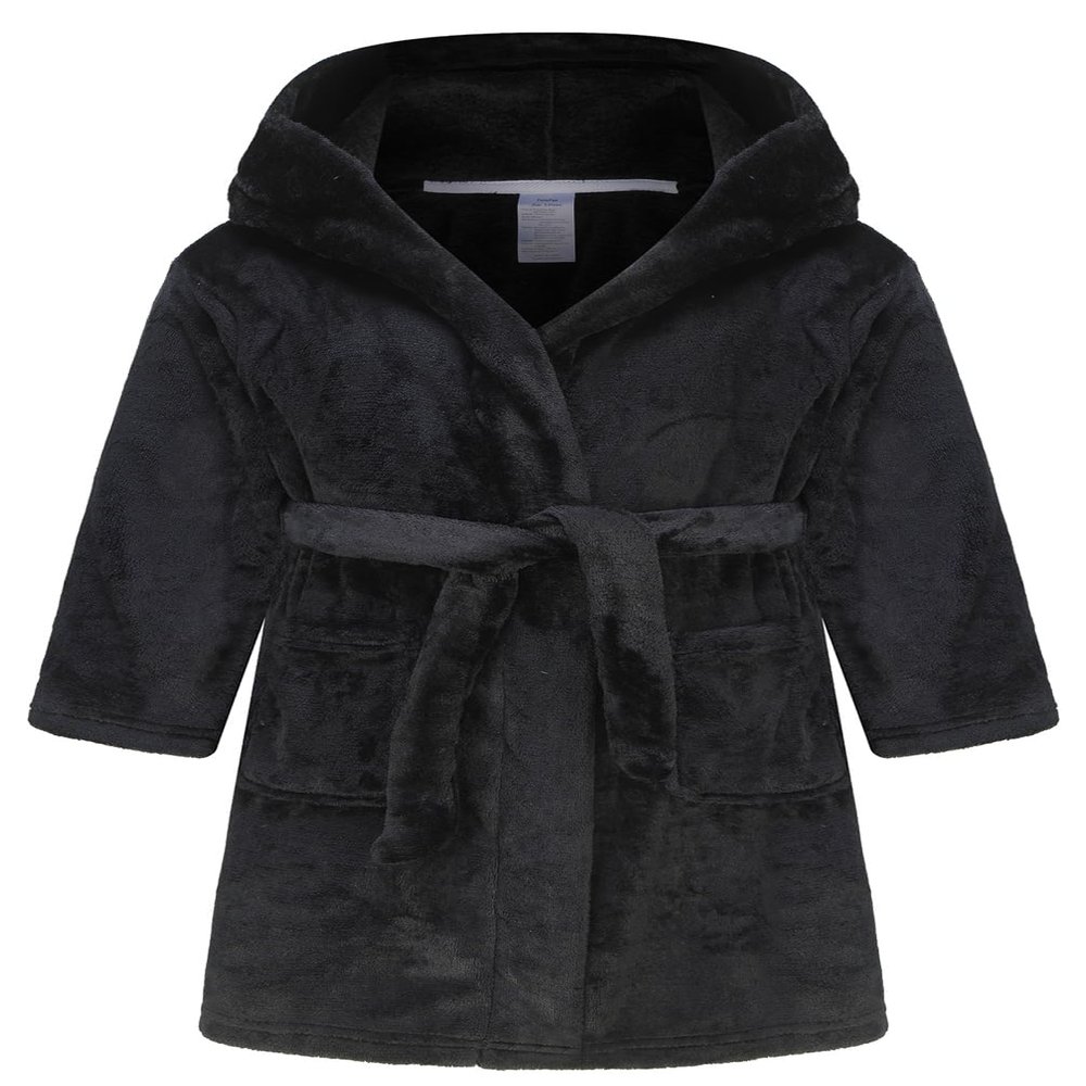 ECGK Boys Fleece Robe, Hooded Toddler Soft Fuzzy Bathrobe for Kids 2-16 Years Black 13-14 Years