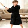 ECGK Boys Fleece Robe, Hooded Toddler Soft Fuzzy Bathrobe for Kids 2-16 Years Black 13-14 Years view 3