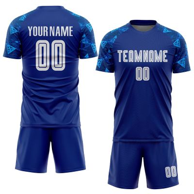 Personalized Blue Soccer Jersey Sets for Men Boys, Customized Soccer Shirts and Shorts Football Uniform with Name Logo Number Printed, Design Sports Team Jerseys for Adults Youth Unisex