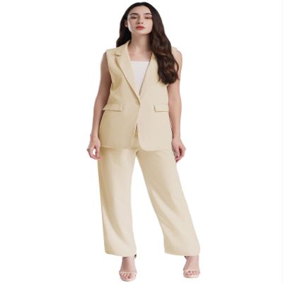 YiZYiF Women 2 Piece Business Casual Outfits Sleeveless Vest Blazer and Wide Leg Pants Office Work Suit Sets White X-Large