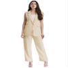 YiZYiF Women 2 Piece Business Casual Outfits Sleeveless Vest Blazer and Wide Leg Pants Office Work Suit Sets White X-Large view 1