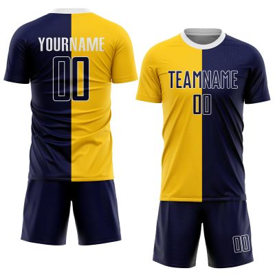 Custom Soccer Jerseys Sets for Men Youth Boys, Yellow Deep Blue Personalized Soccer T-Shirts & Shorts with Name Number Logo Print, Design Your Own Sports Uniforms, Gifts for Team Family Son Birthday