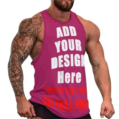 SCOCICI Personalized Mens Sleeveless t Shirts Athletic Workout Tank Top Soft t-Shirt for Gym Add Your Logo Text Picture Full Print Design Style08 Rosered, 5X-Large