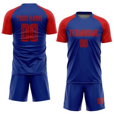 Personalized Soccer Jerseys Mens, Custom Blue Red Football Uniforms with Team Logo Number Name Printed, Design Sports T-Shirts and Shorts Sets for Adults Youth Boys Women