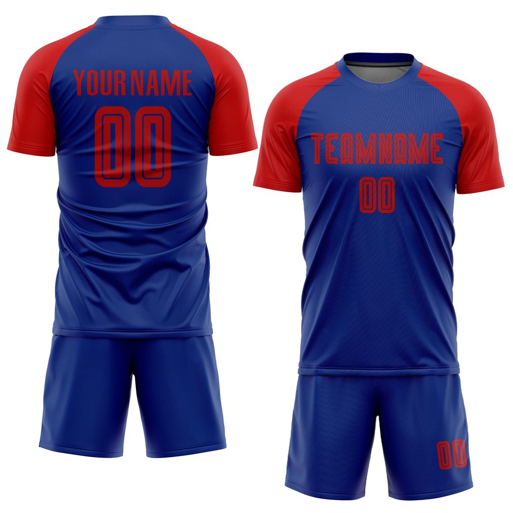 Personalized Soccer Jerseys Mens, Custom Blue Red Football Uniforms with Team Logo Number Name Printed, Design Sports T-Shirts and Shorts Sets for Adults Youth Boys Women