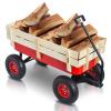 QUAWIP Outdoor Garden Cart Heavy Duty Steel w/Removable Wooden Side Panels Cargo Red Wagon with 10" All-Terrain Air Tires,Foldable Handle Cart,Gardening Supplies(Red) view 1