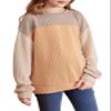blibean Teen Girls Fall Shirts Big Kid Puff Long Sleeve Striped Color Block Tops Little Girl Spring Tee Shirt Casual Crewneck Tunic Blouse Clothes Size 10-11 Year Old Khaki view 1