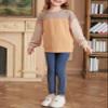 blibean Teen Girls Fall Shirts Big Kid Puff Long Sleeve Striped Color Block Tops Little Girl Spring Tee Shirt Casual Crewneck Tunic Blouse Clothes Size 10-11 Year Old Khaki view 4