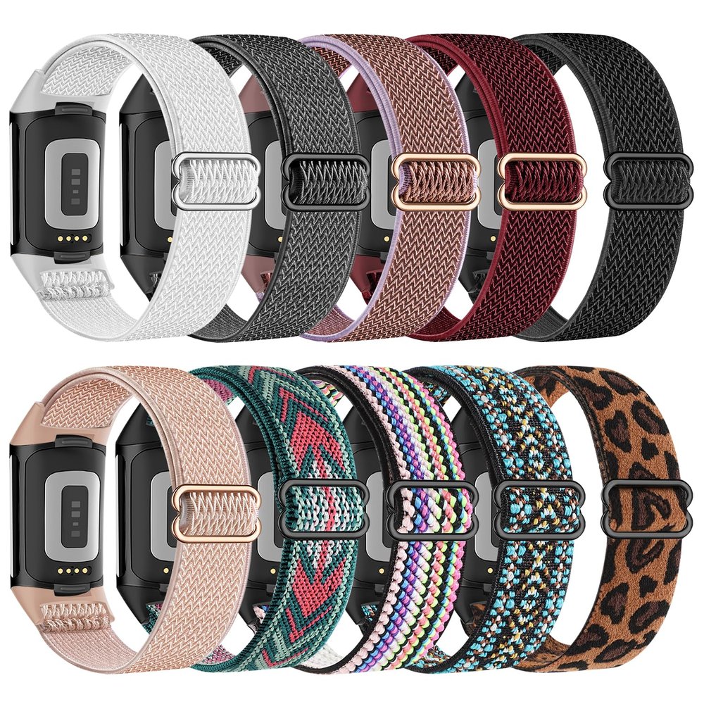 Oanux 10 Pack Stretchy Nylon Band Compatible with Fitbit Charge 6 Bands for Women Men, Elastic Soft Sport Strap Replacement Wristbands for Fitbit Charge 6 /Fitbit Charge 5 Bands