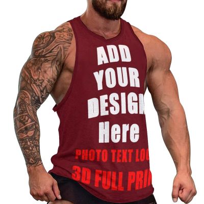 scocici Custom Sleeveless Shirts for Men Workout Tank Tops Personalized Muscle Tee Printed Style12 DarkRed, 5X-Large