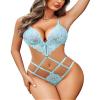 Avidlove Women Lingerie Lace Bodysuit Sexy Teddy Lenceria Cut Out One Piece Babydoll Light Blue view 1
