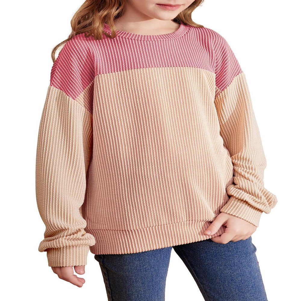 blibean Teen Girls Fall Shirts Big Kid Puff Long Sleeve Striped Color Block Tops Little Girl Spring Tee Shirt Casual Crewneck Tunic Blouse Clothes Size 10-11 Year Old Pink