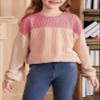 blibean Teen Girls Fall Shirts Big Kid Puff Long Sleeve Striped Color Block Tops Little Girl Spring Tee Shirt Casual Crewneck Tunic Blouse Clothes Size 10-11 Year Old Pink view 3