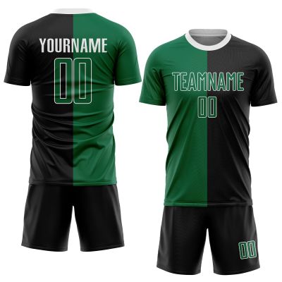 Custom Green Black Soccer Jersey Sets for Men Boys Women, Personalized Soccer Shirts and Shorts Football Uniform with Name Logo Number Printed, Design Sports Team Jerseys for Adults Youth