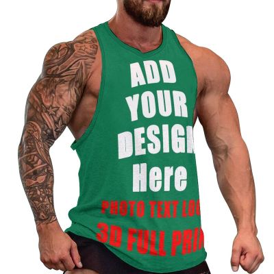 scocici Custom Mens Sleeveless t Shirts for Gym Summer Beach Muscle Tee Printed Add Your Photo Logo Text Workout Tank Tops Style07, Small, Classicgreen