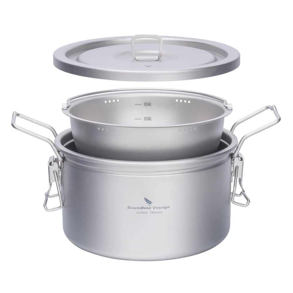 Boundless Voyage Titanium Pot Multifunctional Rice Cooker 2L+0.9L Pot Set Ultralight Outdoor Camping Cookware