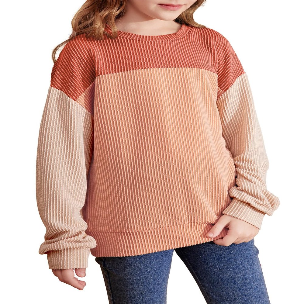 blibean Teen Girls Fall Shirts Big Kid Puff Long Sleeve Striped Color Block Tops Little Girl Spring Tee Shirt Casual Crewneck Tunic Blouse Clothes Size 6-7 Year Old Red