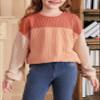 blibean Teen Girls Fall Shirts Big Kid Puff Long Sleeve Striped Color Block Tops Little Girl Spring Tee Shirt Casual Crewneck Tunic Blouse Clothes Size 6-7 Year Old Red view 3