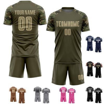 Customized Soccer Jersey Sets Camo Green for Men Boys Women, Personalized Soccer T-Shirts and Shorts Football Uniforms with Name Logo Number Printed, Design Sports Team Jerseys for Adults Youth