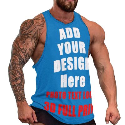 SCOCICI Custom Mens Sleeveless t Shirts for Gym Summer Beach Muscle Tee Printed Add Your Photo Logo Text Workout Tank Tops Style01, Medium, Sportblue