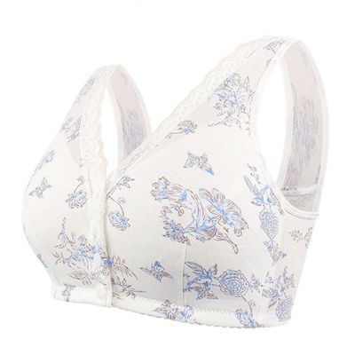 Fashion Printed Front Closure Bra Plus Size Wireless Comfort Bralette Sexy Lace Full Cup Sports Bras for Mature Women(Color:White,Size:40/90)
