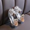 Egmy Summer Girls' Casual Jelly Shoes Korean Edition Kids Toddler Princess Dress Rhinestone Butterfly Knot Sandals Glitter Wedding Party Shoes (Silver, 9 Toddler) view 2