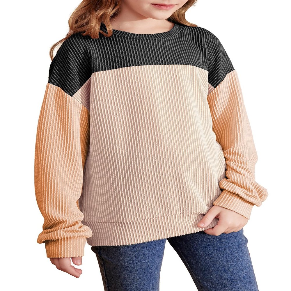 blibean Teen Girls Fall Shirts Big Kid Puff Long Sleeve Striped Color Block Tops Little Girl Spring Tee Shirt Casual Crewneck Tunic Blouse Clothes Size 6-7 Year Old Black