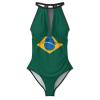 BRUAOWJF Brazilian Flag One-Piece Swimsuit Tummy Control Bathing Suits for Women Full Coverage Cutout Mesh Sexy Swimwear XL view 3
