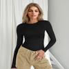 Ekouaer Women's Long Sleeve Shirts Tight Fitted Tops Crewneck Underscrubs Tee Lightweight Basic Thermal Undershirts Black S view 3