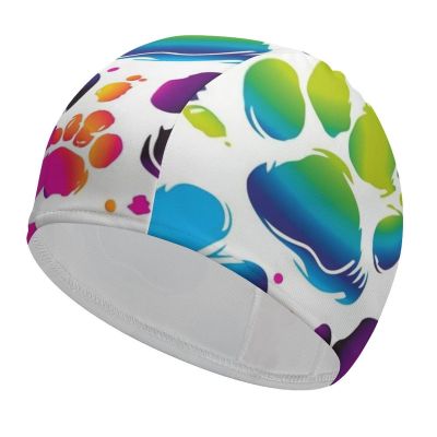 Colorful Dog Paw Print Swim Cap for Men Women Short/Long Hair Swimming Cap Comfortable Bathing Cap Swimming Hat