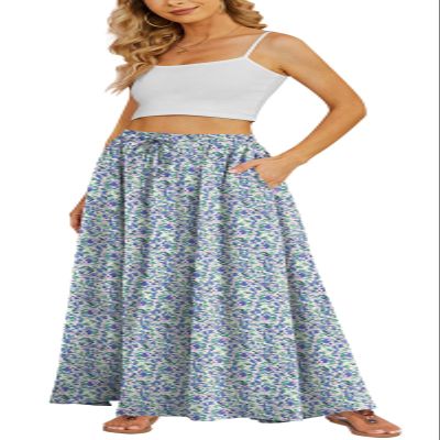 Yincro Women's Flowy Maxi Skirt Summer Pleated High Waisted Casual Long Skirts with Pockets (Spring Blossom Meadow, S)