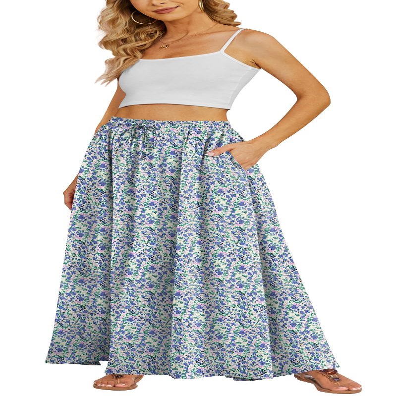 Yincro Women's Flowy Maxi Skirt Summer Pleated High Waisted Casual Long Skirts with Pockets (Spring Blossom Meadow, S)
