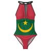 BRUAOWJF Mauritania Flag One-Piece Swimsuit Tummy Control Bathing Suits for Women Full Coverage Cutout Mesh Sexy Swimwear 2XL view 3